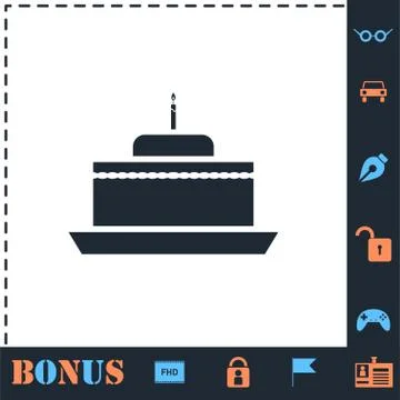 Birthday cake icon flat Stock Illustration