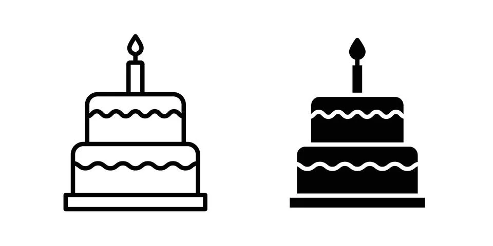 Birthday cake icon solid, line, and editable vector set. Stock Illustration