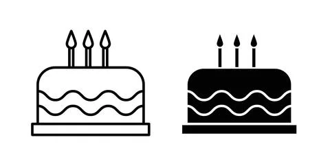 Birthday cake icon. Style is flat and line symbol Stock Illustration