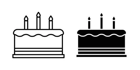 Birthday cake icon symbol. Vector illustration pack in black color. Stock Illustration