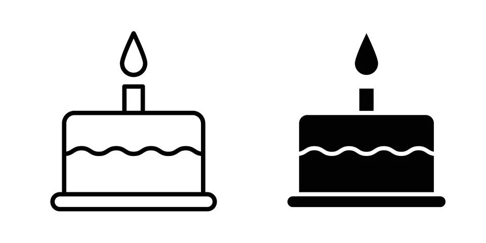 Birthday cake icon vector concepts, line and silhouette style Stock Illustration