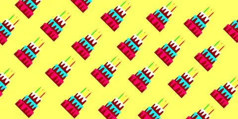 Birthday cake illustrated background with pattern style 스톡 일러스트
