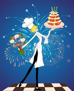 Birthday cake, Stock Illustration