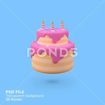 Birthday Cake isolated 3d render icon illustration PSD Template
