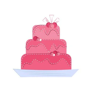 Birthday cake isolated on a white background. Vector flat illustration. Pastr Stock Illustration