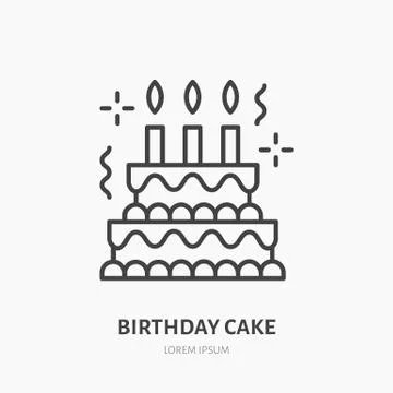 Birthday cake line icon. Vector logo for bakery, party service. Tasty torte thin Stock Illustration