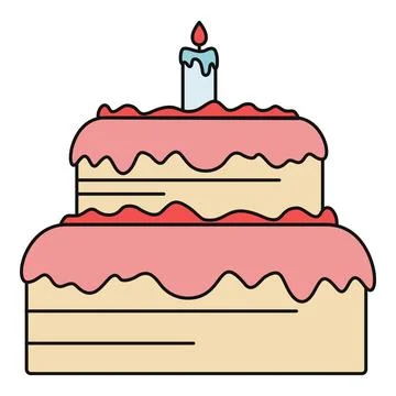 Birthday cake with lit candle preparing for celebration Stock Illustration