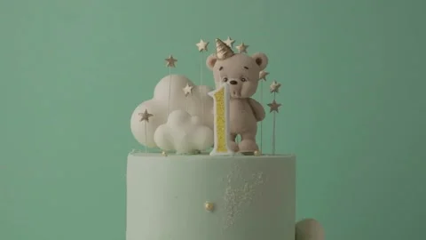 Birthday cake for a one year old baby Stock Footage 281923391