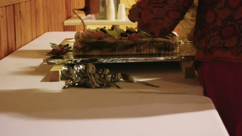 Birthday cake at a party Stock Footage 79921820