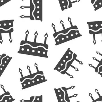 Birthday cake seamless pattern background icon. Business flat vector illustra Stock Illustration
