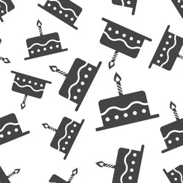 Birthday cake seamless pattern background icon. Business flat vector illustra Stock Illustration