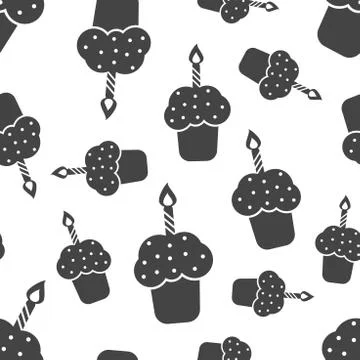 Birthday cake seamless pattern background icon. Business flat vector illustra Stock Illustration