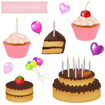 Birthday cake set Stock Illustration