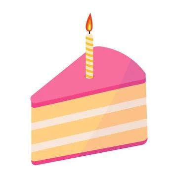 Birthday Cake Slice with Candle Vector Illustration Stock Illustration