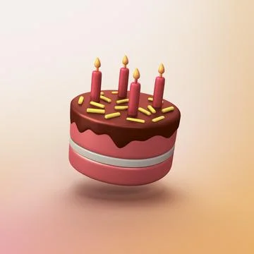Birthday cake - stylized 3d CGI icon object Stock Illustration