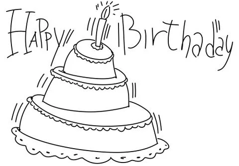 Birthday cake, stylized comic book style humorist drawings Stock Illustration
