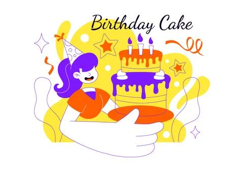 Birthday Cake Vector Illustration Featuring Colorful Celebration Cake, Cand.. Stock Illustration