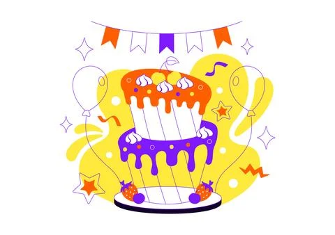 Birthday Cake Vector Illustration Featuring Colorful Celebration Cake, Cand.. Stock Illustration