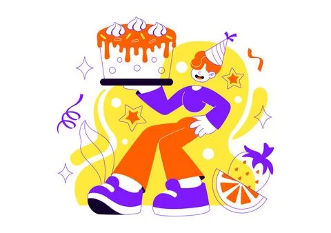 Birthday Cake Vector Illustration Featuring Colorful Celebration Cake, Cand.. Stock Illustration