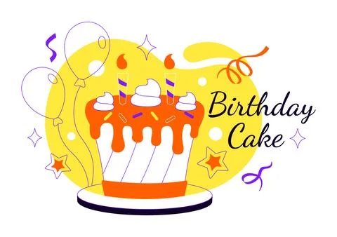 Birthday Cake Vector Illustration Featuring Colorful Celebration Cake, Cand.. Stock Illustration