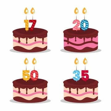 Birthday Cake Vector Set with Number Candles. Birthday cake, anniversary ca.. Stock Illustration