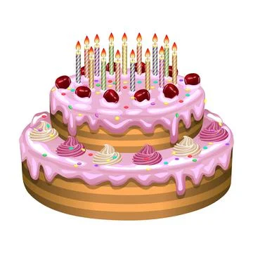 Birthday cake on a white background. Vector illustration. Stock Illustration
