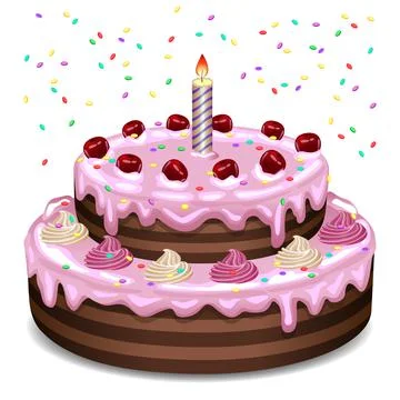 Birthday cake on a white background. Vector illustration. Stock Illustration