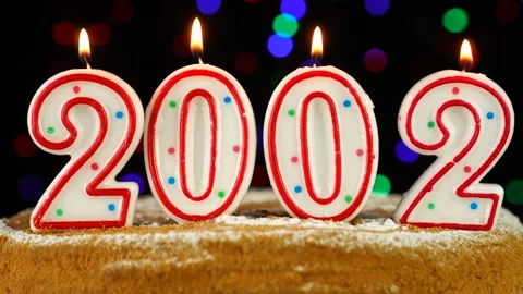Birthday cake with white burning candles in the form of number 2002 Stock Footage 166117203