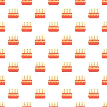 Birthday cakes repeating pattern with lit candles Stock Illustration
