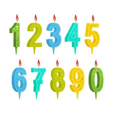 Birthday candles. Elements for decorating cakes, pies. Colorful vector illust Illustrazione stock