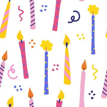Birthday candles seamless pattern. Presents and gifts festive wrapping paper. Stock Illustration