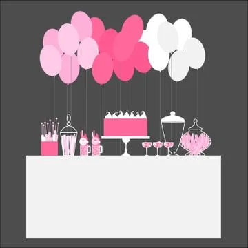 Birthday candy  buffet with balloons. Stock Illustration