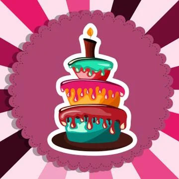 Birthday card with cake. Flat vector illustration Stock Illustration