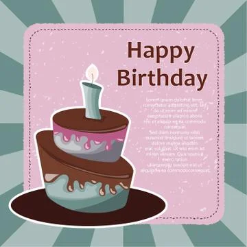 Birthday card with cake. Flat vector illustration Stock Illustration