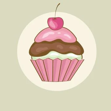 Birthday card with cherry cupcake. Stock-Illustration