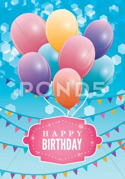 Birthday Card With Colored Balloons