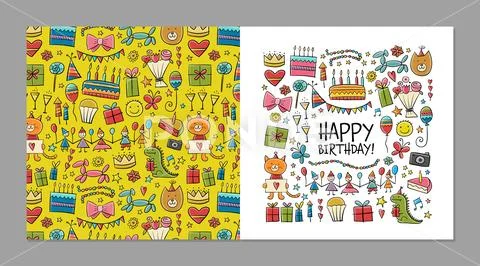 Birthday Card Design Vintage Style Template,Vector Illustration Of Doodle  Background ,Hand Drawing Doodle Royalty Free SVG, Cliparts, Vectors, and  Stock Illustration. Image 64659370.