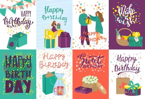 Birthday card, fun event, vector illustration. Party invitation, postcard design Illustrazione stock