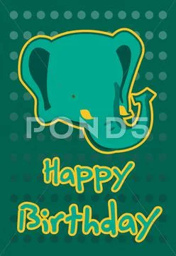 Birthday card with illustration cute elephant Stock Illustration