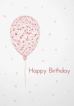 Birthday card with linear balloon Stock Illustration