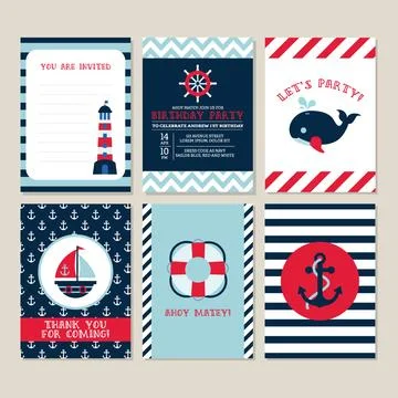 Birthday card with nautical elements Stock Illustration