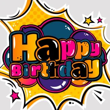 Birthday card in style comic book and balloons. Vector. Stock Illustration