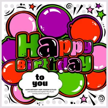 Birthday card in style comic book, speech bubble and balloons. Vector. Stock Illustration
