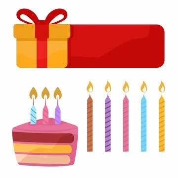Birthday celebration elements with cake gift and candles. Birthday Icon set.. Stockillustratie