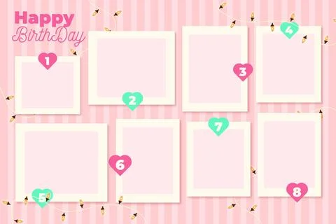 Birthday collage frame collection in flat design Stock Illustration