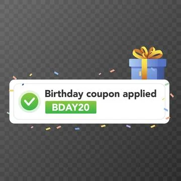 Birthday Coupon Applied Notification. Vector illustration. Stock Illustration