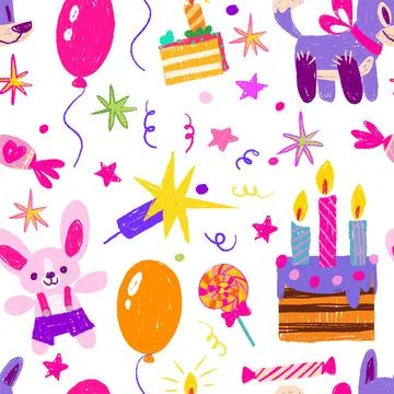 Birthday crayon seamless pattern Stock Illustration