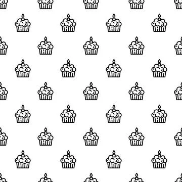 Birthday cupcake with candle seamless pattern design Illustrazione stock