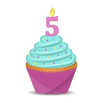 Birthday cupcake with number 4 candle. Stock Illustration