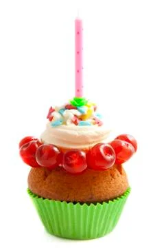 Birthday cupcake Stock Photos